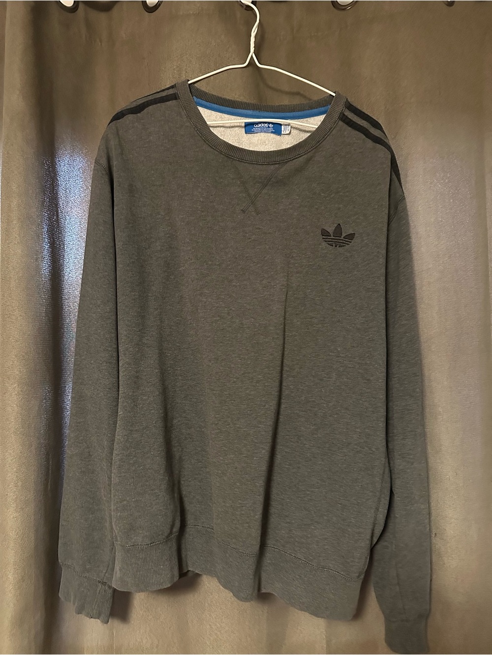 adidas Charcoal Gray Crewneck Sweatshirt with Shoulder Stripes